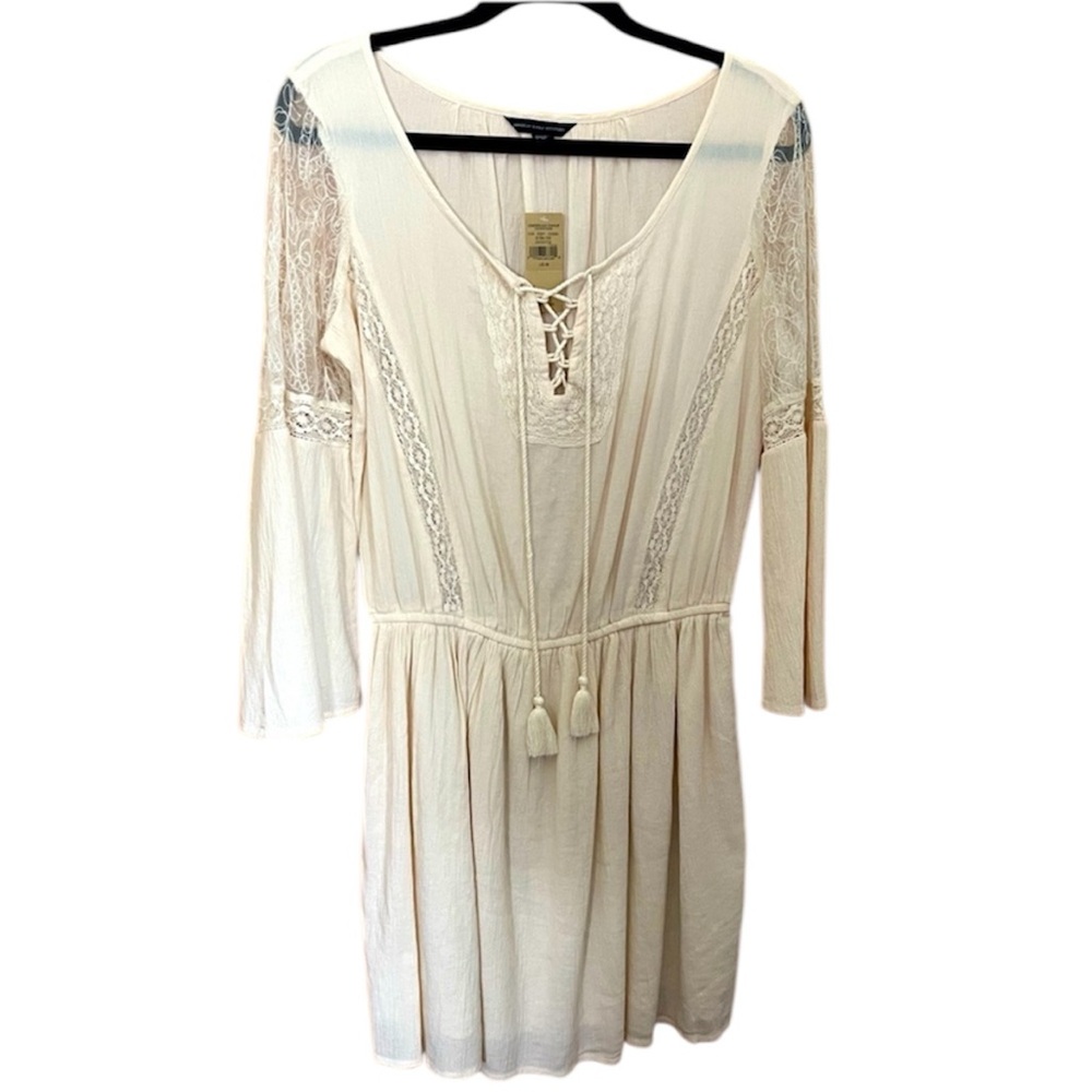 American Eagle Outfitters Cream Lace-Up Dress